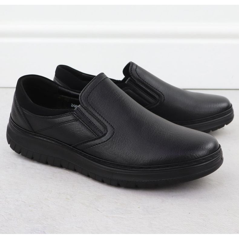 Sapatos masculinos elegantes deslizando preto unisoft 7155 1