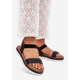 Boto Sandálias femininas com tranças na plataforma decorada Black Velara preto 1