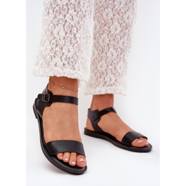 Boto Sandálias femininas de grama plana eco de couro preto kivara preto 2