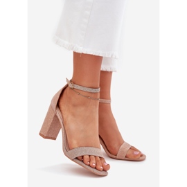 Boto Sandálias femininas brilhantes no post rosa kavina ouro dourado 1