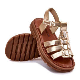 Sandálias de meninas com detalhes de ouro decorativos dourado 3