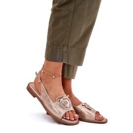 Sandálias femininas elegantes com decoração de salto plano S.Barski KV51-003 Pink Gold dourado 1