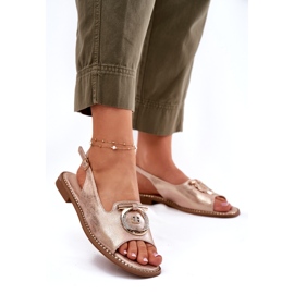 Sandálias femininas elegantes com decoração de salto plano S.Barski KV51-003 Pink Gold dourado 2