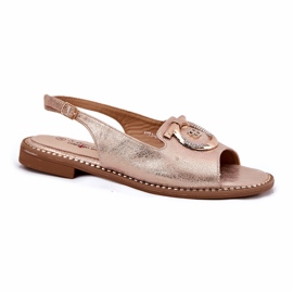 Sandálias femininas elegantes com decoração de salto plano S.Barski KV51-003 Pink Gold dourado 3