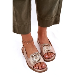 Sandálias femininas elegantes com decoração de salto plano S.Barski KV51-003 Pink Gold dourado 4