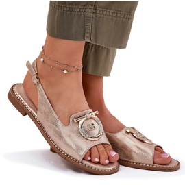 Sandálias femininas elegantes com decoração de salto plano S.Barski KV51-003 Pink Gold dourado 6