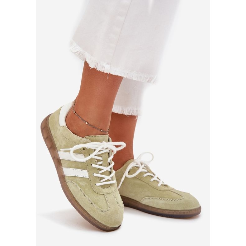 Boto Sneakers de couro baixo Ismina feminina verde 1