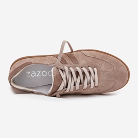 Zazoo N1068 Suede tênis escuro de mulheres baixas bege 2