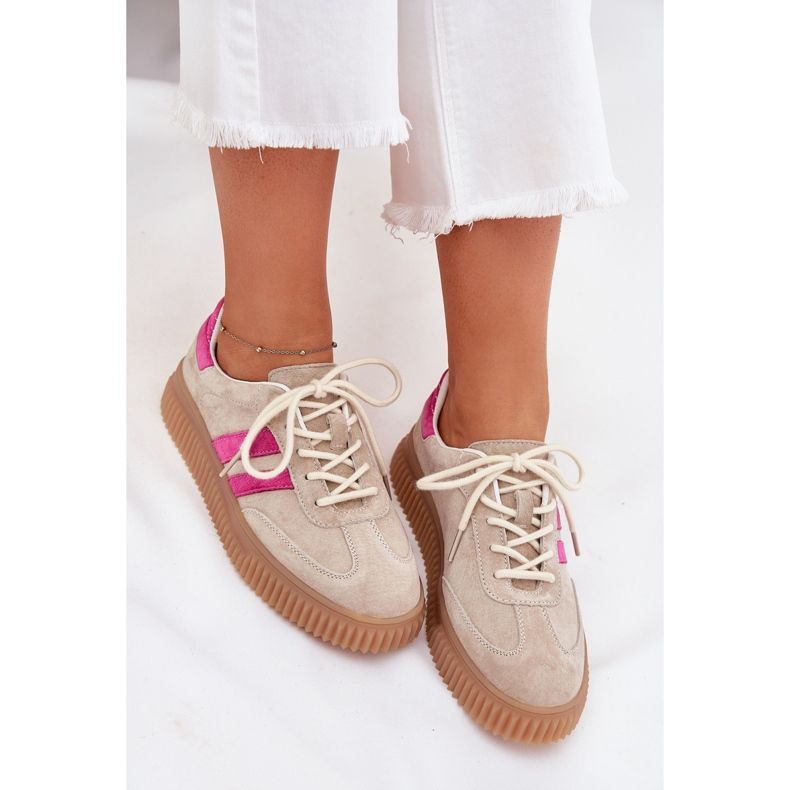Boto Tênis de camurça feminina na plataforma bege rosa-rosa 2