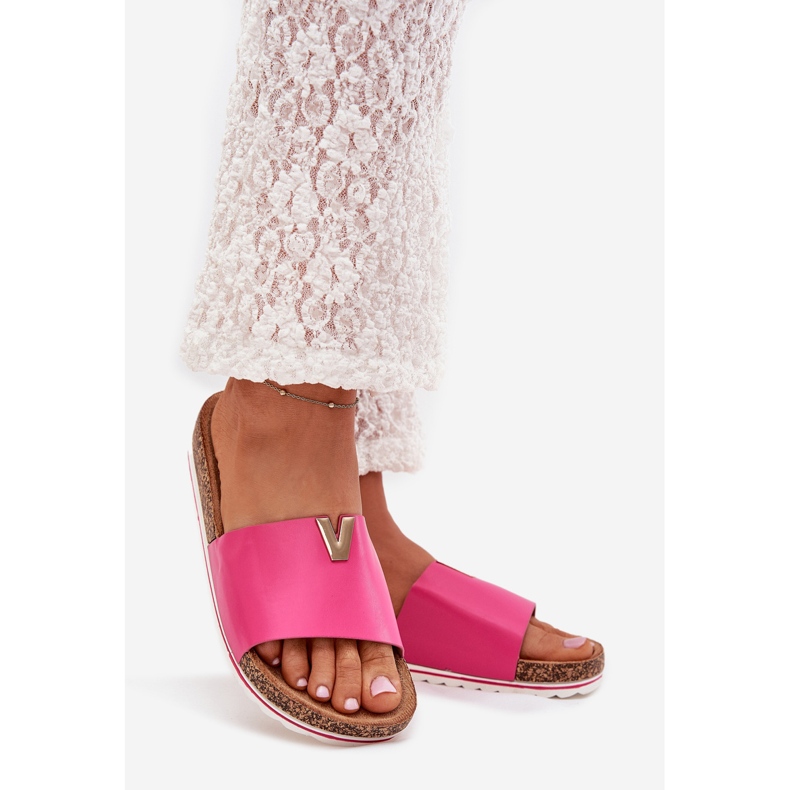 Boto Flip Flip feminino em uma plataforma de cortiça com um detalhe decorativo Fuksia Vessira rosa 1