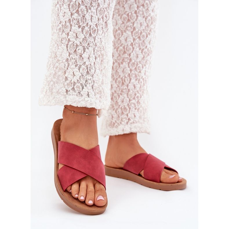 Boto Chinelos femininos com lorana de couro ecológico vermelho 2