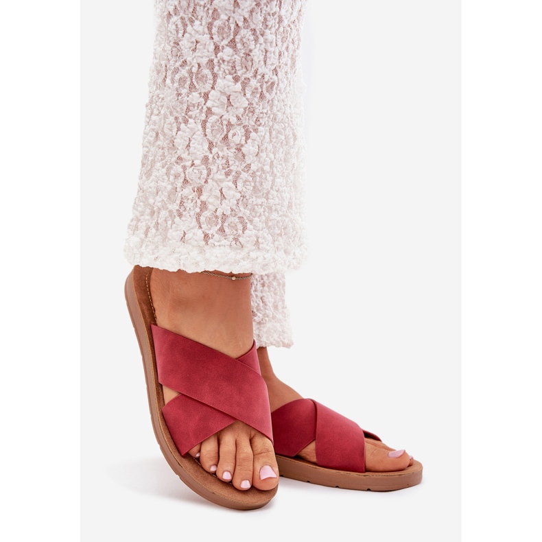 Boto Chinelos femininos com lorana de couro ecológico vermelho 1