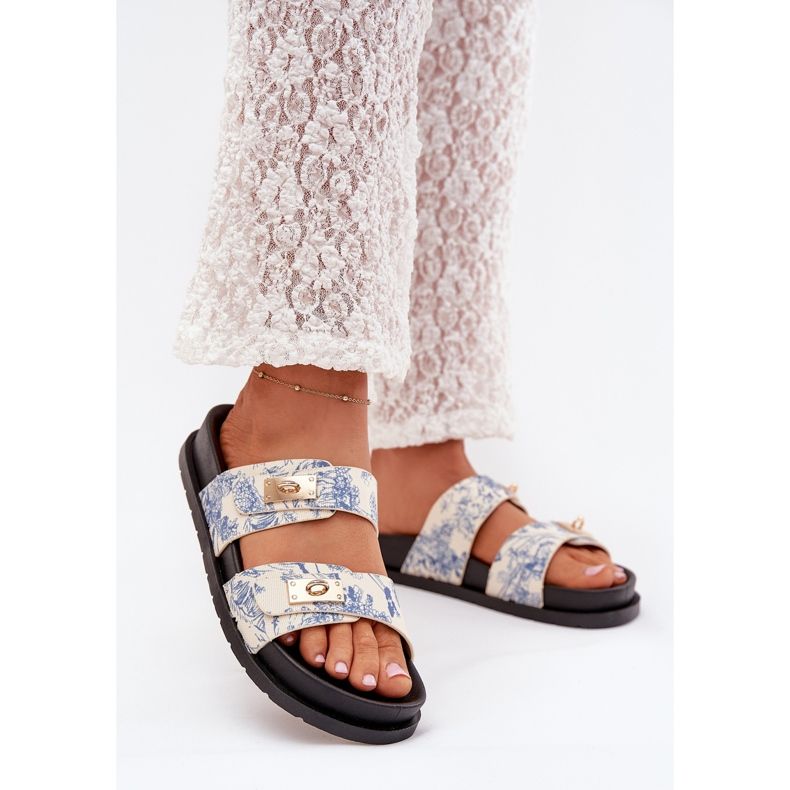 Boto Chinelos femininos patrulistados na plataforma azul Sorina 2