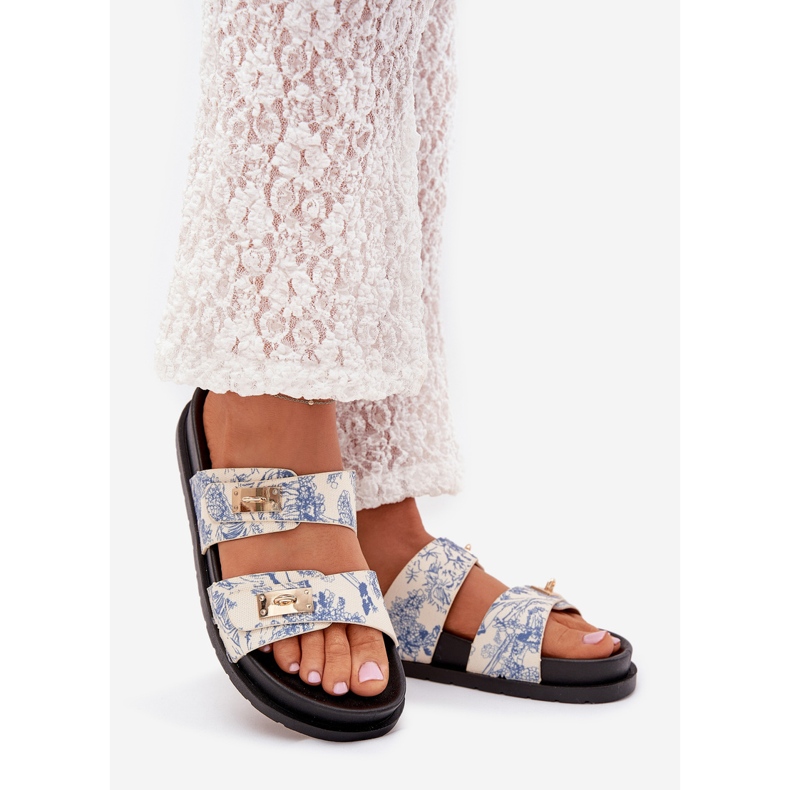 Boto Chinelos femininos patrulistados na plataforma azul Sorina 1