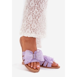 Boto Chinelos femininos de grama plana com um arco de tule tanira roxa roxo 1