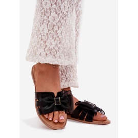 Boto Chinelos femininos de grama plana com um arco de tule preto tanira 1