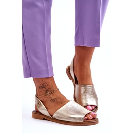 Zazoo Deslizamento de couro -sandálias metálicas de ouro feminino dourado 2