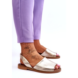 Zazoo Deslizamento de couro -sandálias metálicas de ouro feminino dourado 4