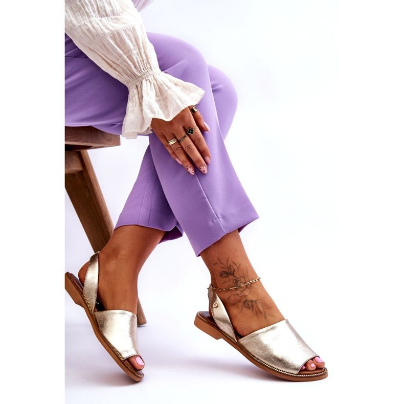 Zazoo Deslizamento de couro -sandálias metálicas de ouro feminino dourado 3