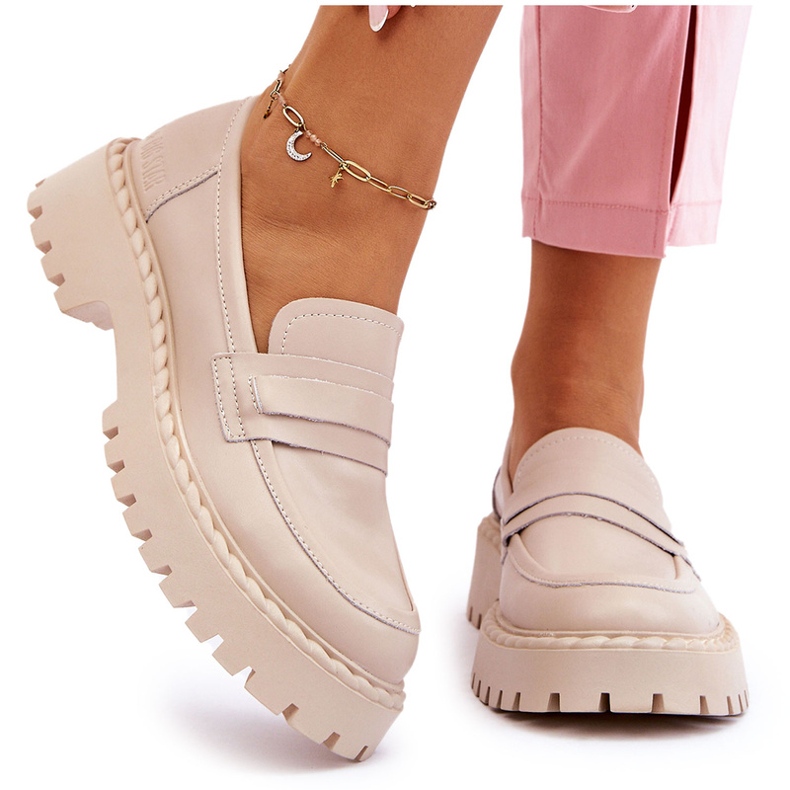 Big Star feminino ll274457 Mocassins de couro bege 5