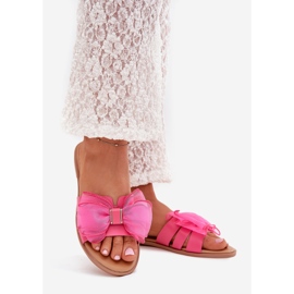 Boto Chinelos femininos de grama plana com um tule fuksja tanira rosa 1