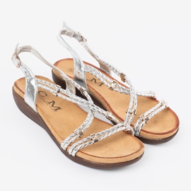 Shelvt Sandálias prateadas em uma sola plana prata 2