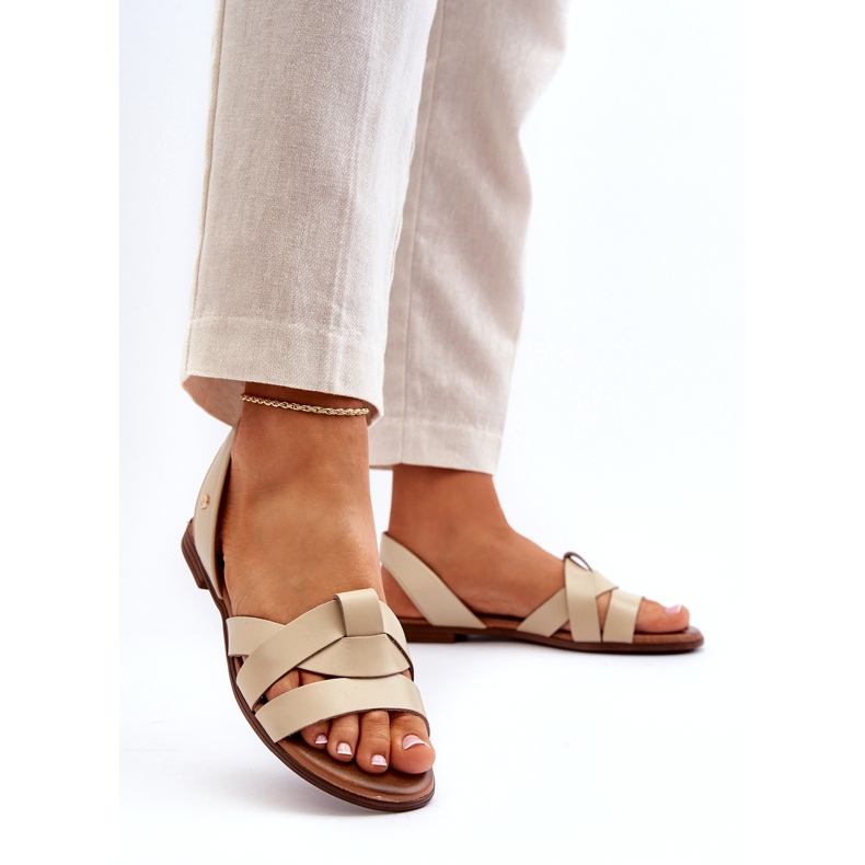 Zazoo 40185 Sandálias Confortáveis ​​de Couro Slip-On, Bege 1