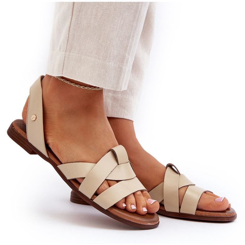 Zazoo 40185 Sandálias Confortáveis ​​de Couro Slip-On, Bege 5