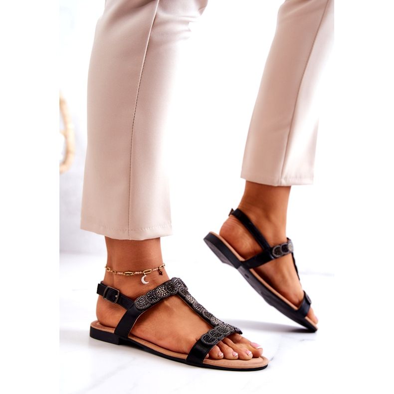 S.Barski Sandálias femininas com strass pretos 3