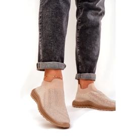 S.Barski Sapatos esportivos femininos escorregados com Tw121 Beige bege 2