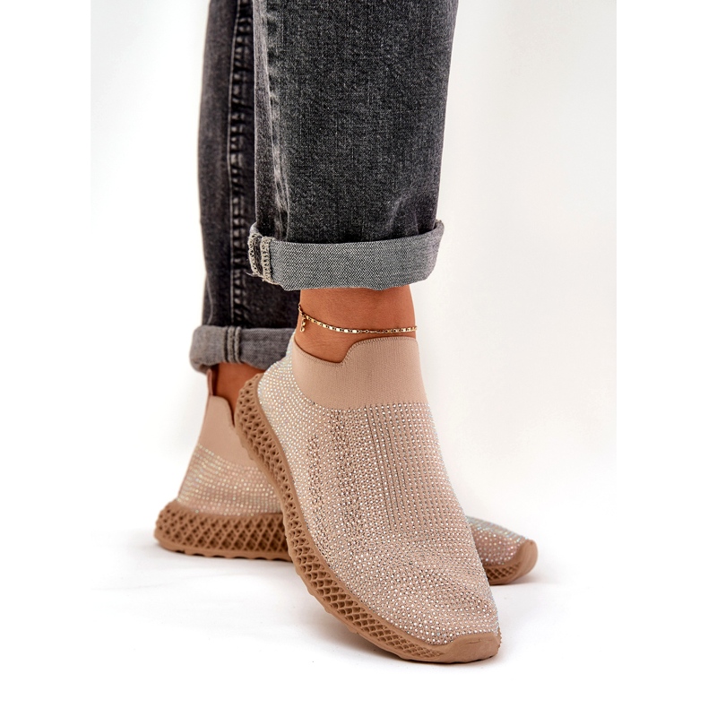 S.Barski Sapatos esportivos femininos escorregados com Tw121 Beige bege 3