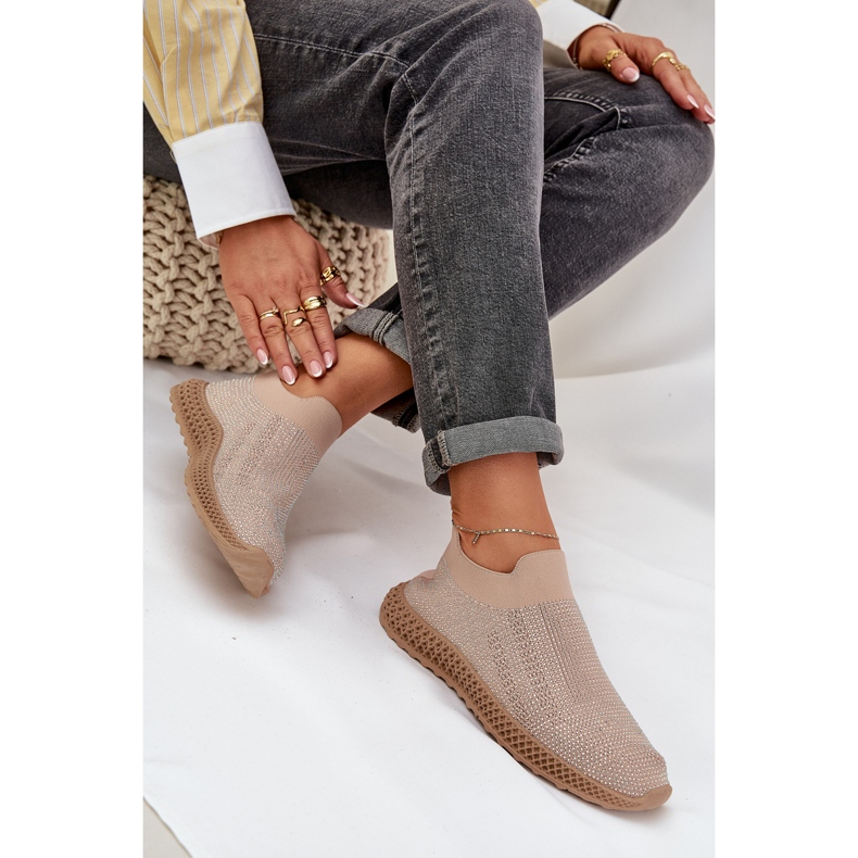 S.Barski Sapatos esportivos femininos escorregados com Tw121 Beige bege 4