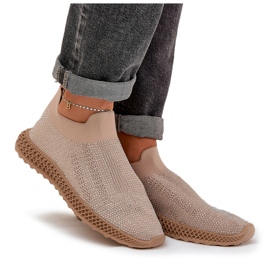 S.Barski Sapatos esportivos femininos escorregados com Tw121 Beige bege 5