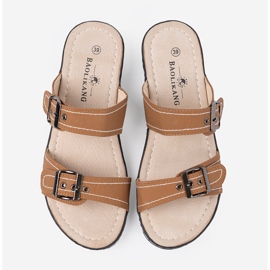 Shelvt Flipers de mulheres marrons com fivelas de prata castanho 3