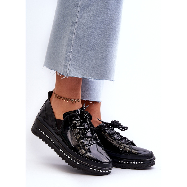 S.Barski Sapatos femininos de renda na plataforma de couro natural S. Barski LR620 Black preto 2