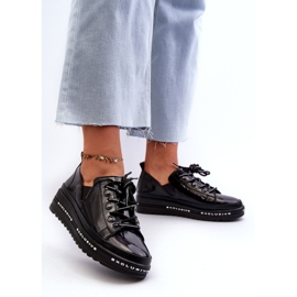 S.Barski Sapatos femininos de renda na plataforma de couro natural S. Barski LR620 Black preto 3