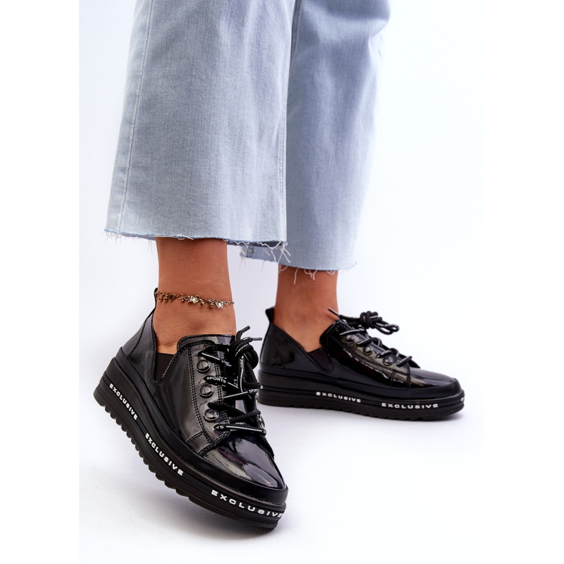 S.Barski Sapatos femininos de renda na plataforma de couro natural S. Barski LR620 Black preto 3