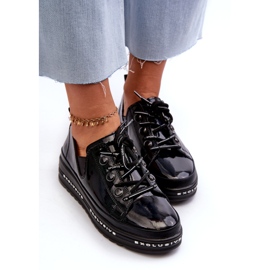 S.Barski Sapatos femininos de renda na plataforma de couro natural S. Barski LR620 Black preto 4