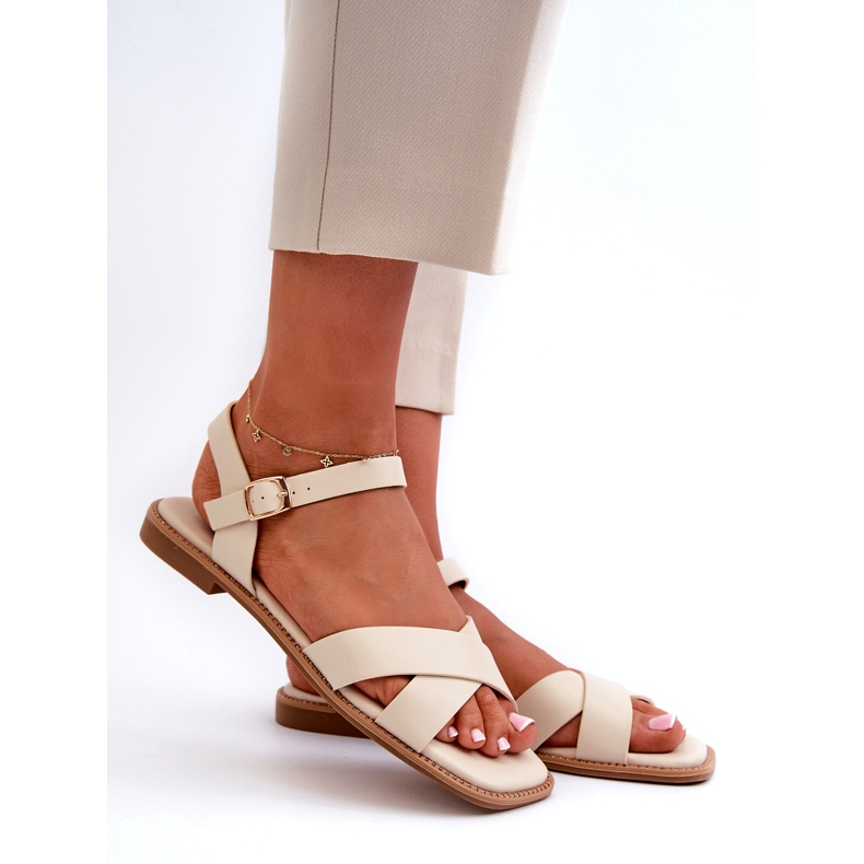 S.Barski Sandálias femininas planas com o couro ecológico S. Barski KV27-003 Beige bege 1