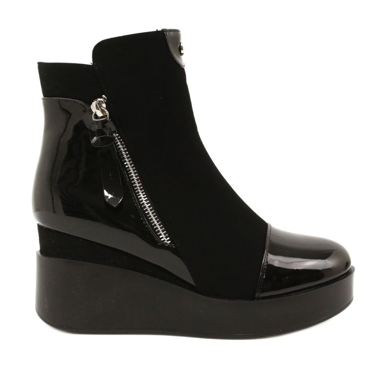 Botas de camurça feminina em uma plataforma de cunha/grossa H2180 preto 1