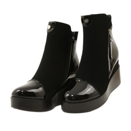 Botas de camurça feminina em uma plataforma de cunha/grossa H2180 preto 4