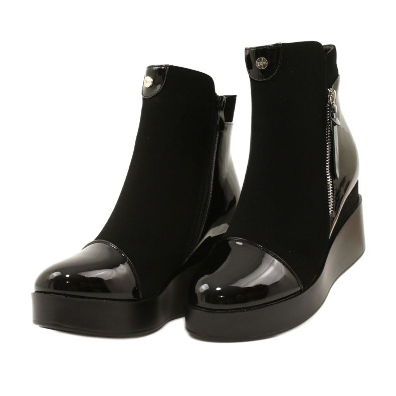 Botas de camurça feminina em uma plataforma de cunha/grossa H2180 preto 4
