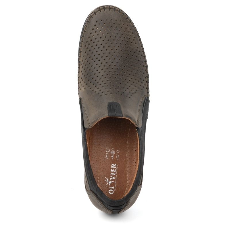 Olivier Mocassins masculinos de couro perfurado 0525 verde-oliva 6