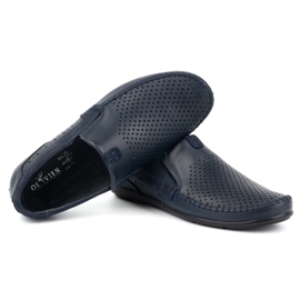 Olivier Mocassins masculinos de couro perfurado 0525, azul marinho 5