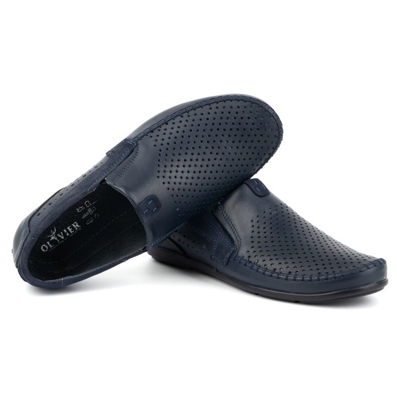 Olivier Mocassins masculinos de couro perfurado 0525, azul marinho 5