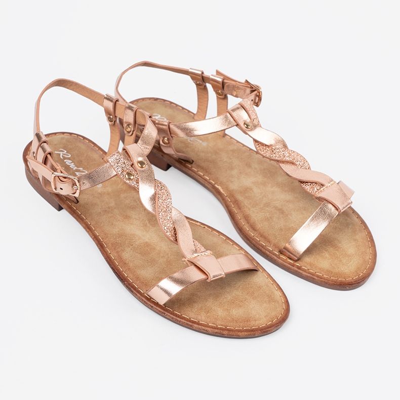 Shelvt Sandálias com um cinto de ouro rosa brilhante 2