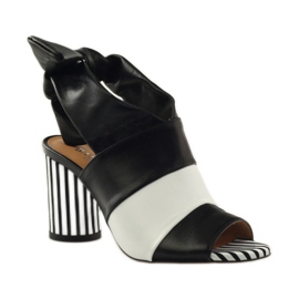 Sandálias femininas Badura 7787 amarradas branco preto 1