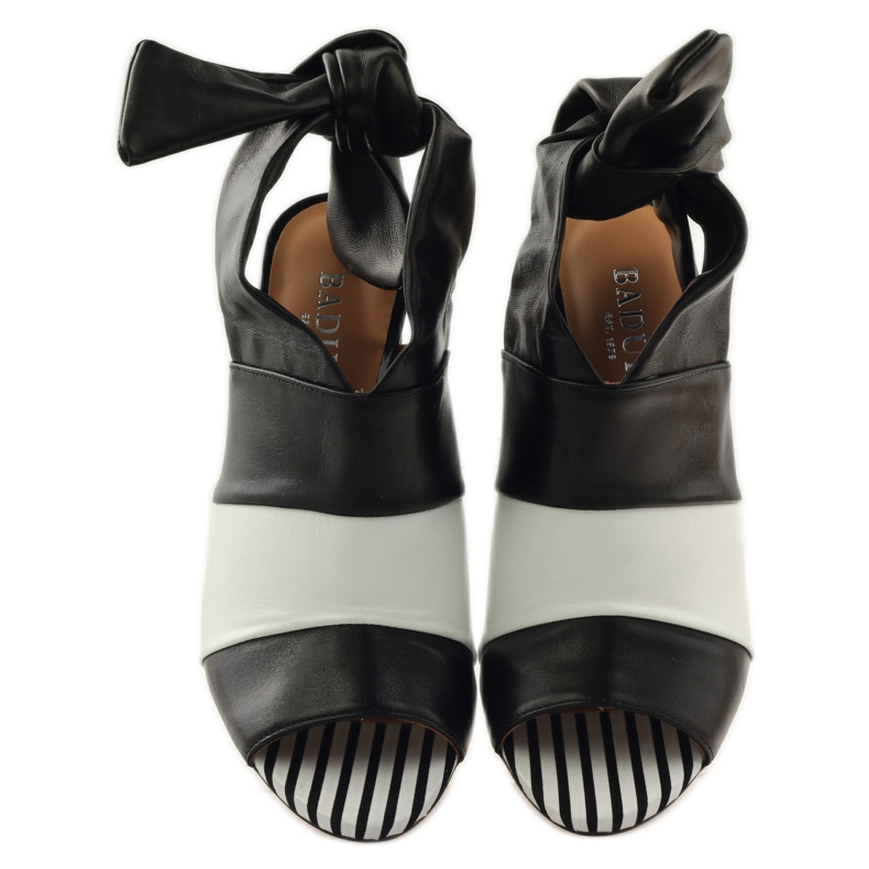 Sandálias femininas Badura 7787 amarradas branco preto 4