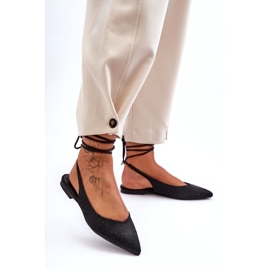 Sapatos de bailarina femininos com cadarço decorados com tachas, Jange preto 1