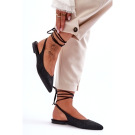 Sapatos de bailarina femininos com cadarço decorados com tachas, Jange preto 2